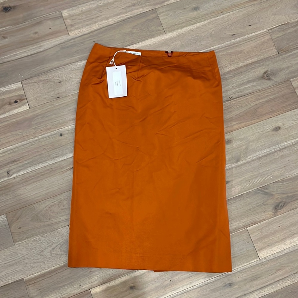 Carolina Herrera Orange satin pencil skirt